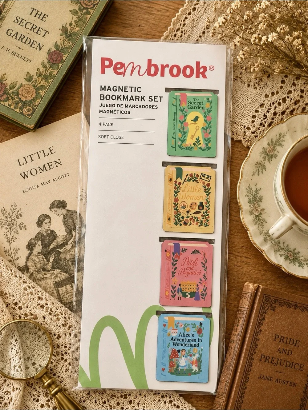 Pembrook Magnetic Bookmarks Set 4 Pack Vintage Inspired Book Lover
